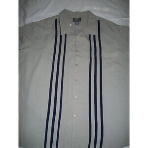 Fuse Mens Beige Button-Up Shirt Navy Stripes Short Sleeve Casual Wear Size 4XL